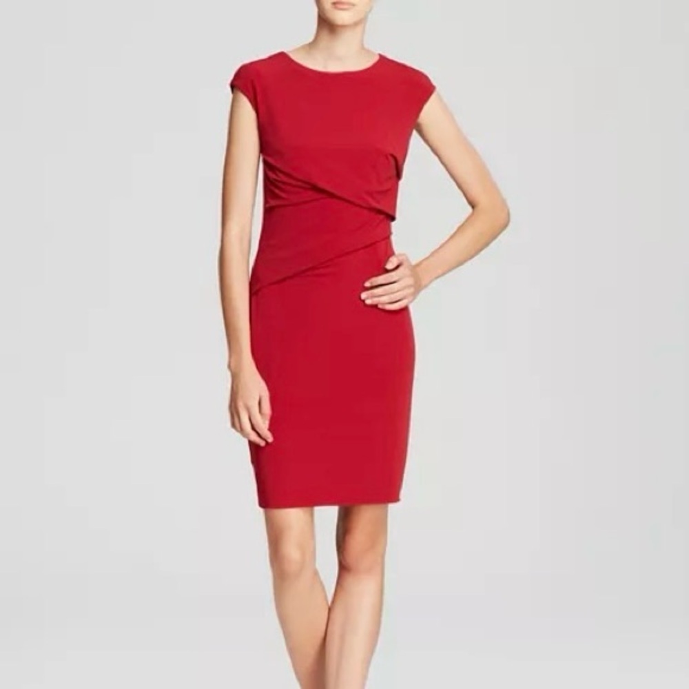 Velvet by Graham & Spencer Red Draped Ruched Sheath Dress Size Small